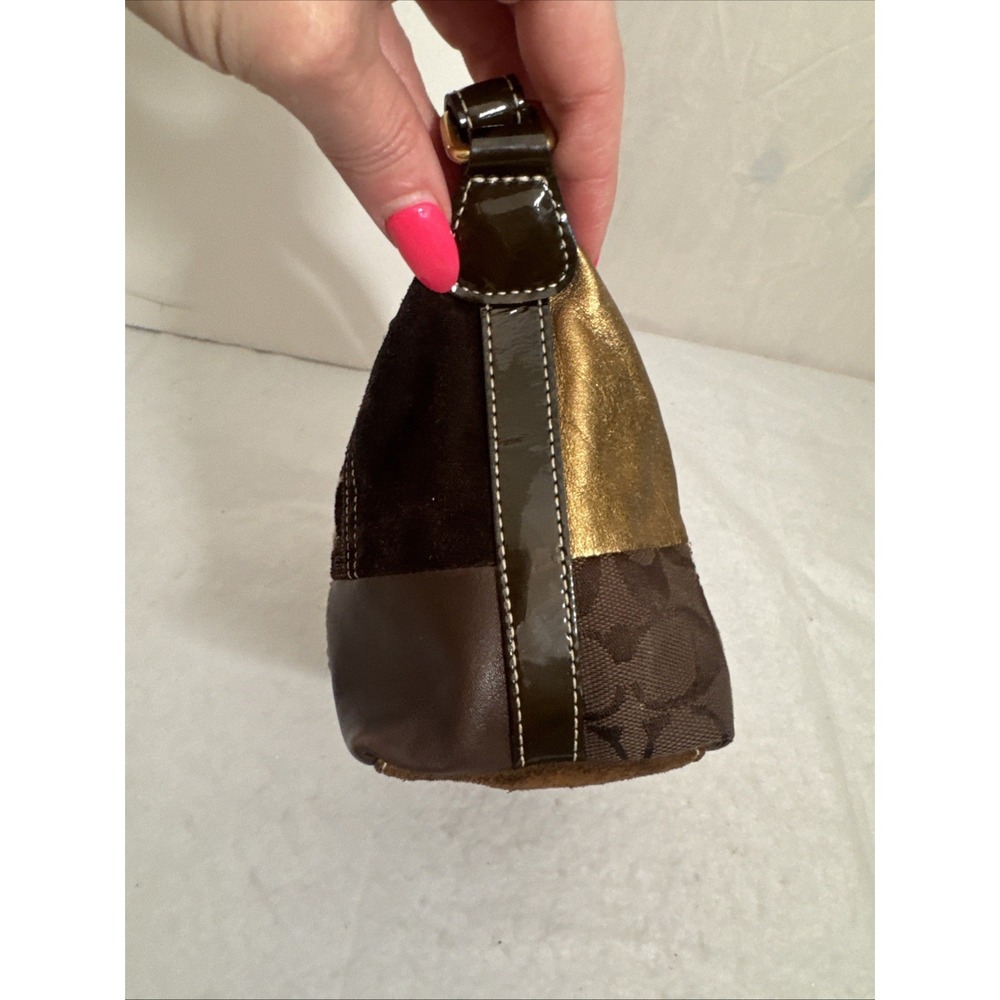 Y2K Coach Patchwork Bag Mini Baguette Brown Purple Gold Animal Print Logo Print - Picture 6 of 10